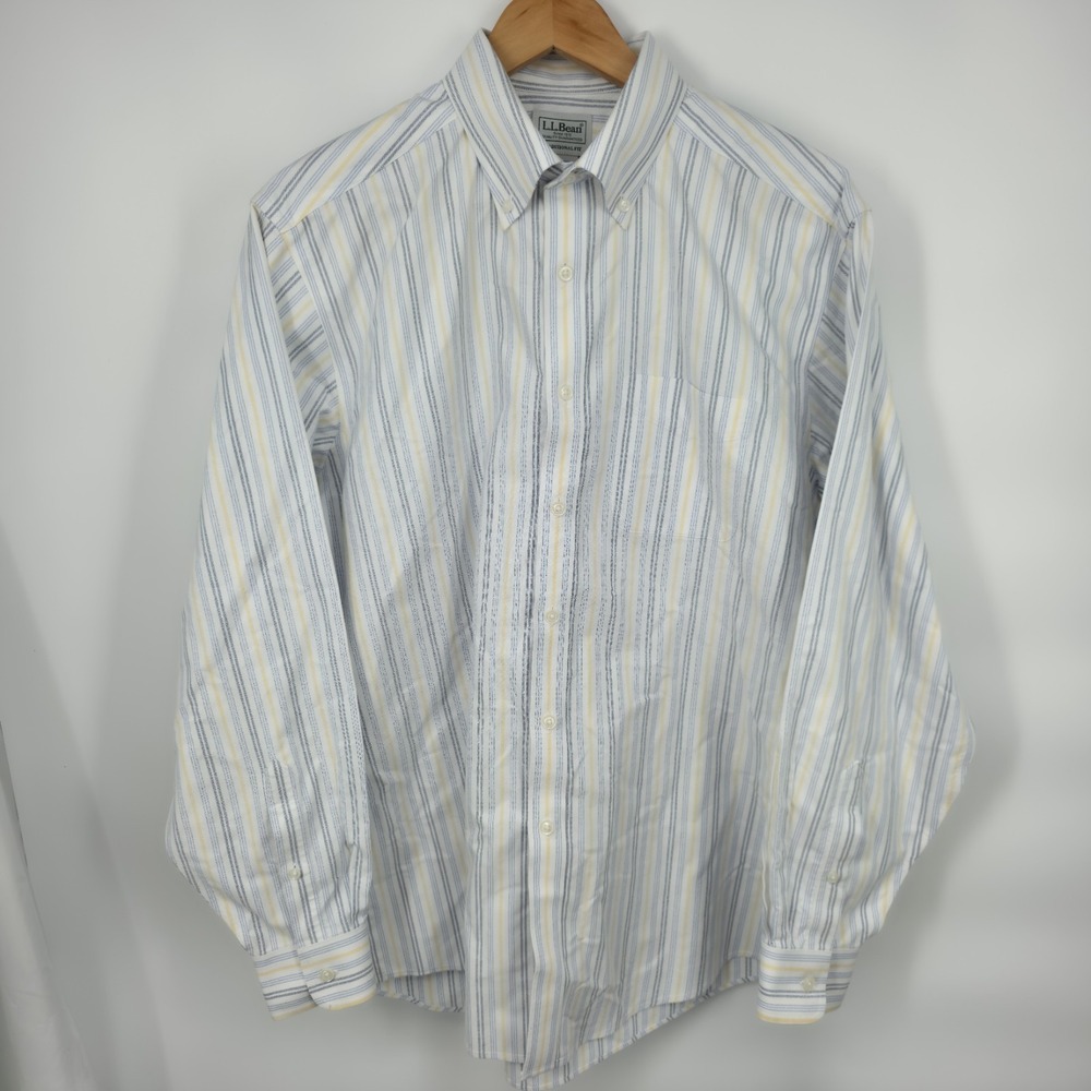 LL Bean Dress Shirt 15.5-34 Pinstripe Striped Button Down Wrinkle Resistant L/S - Picture 2 of 7